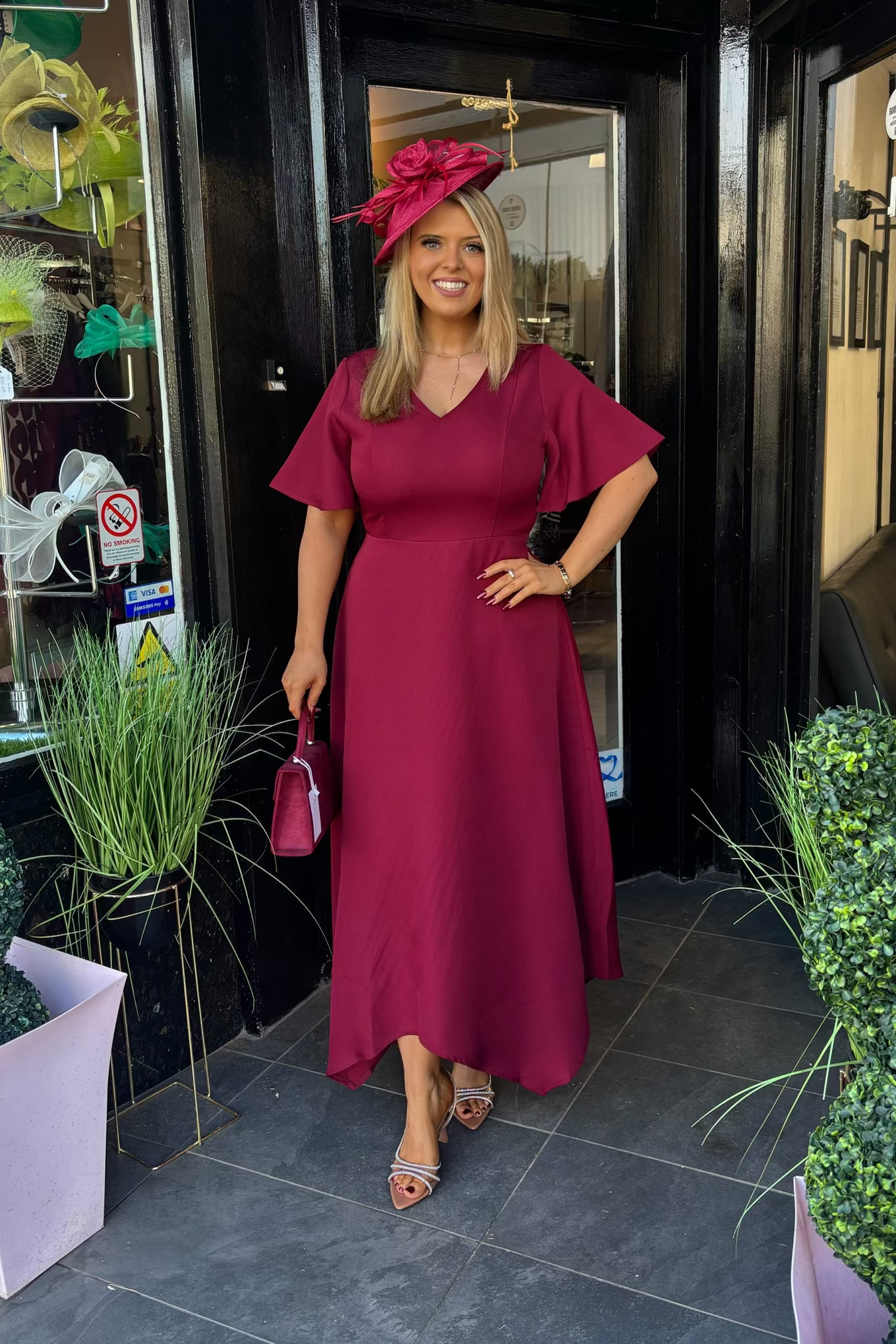 Berry Red Handkerchief Dipped Hem Midi Dress