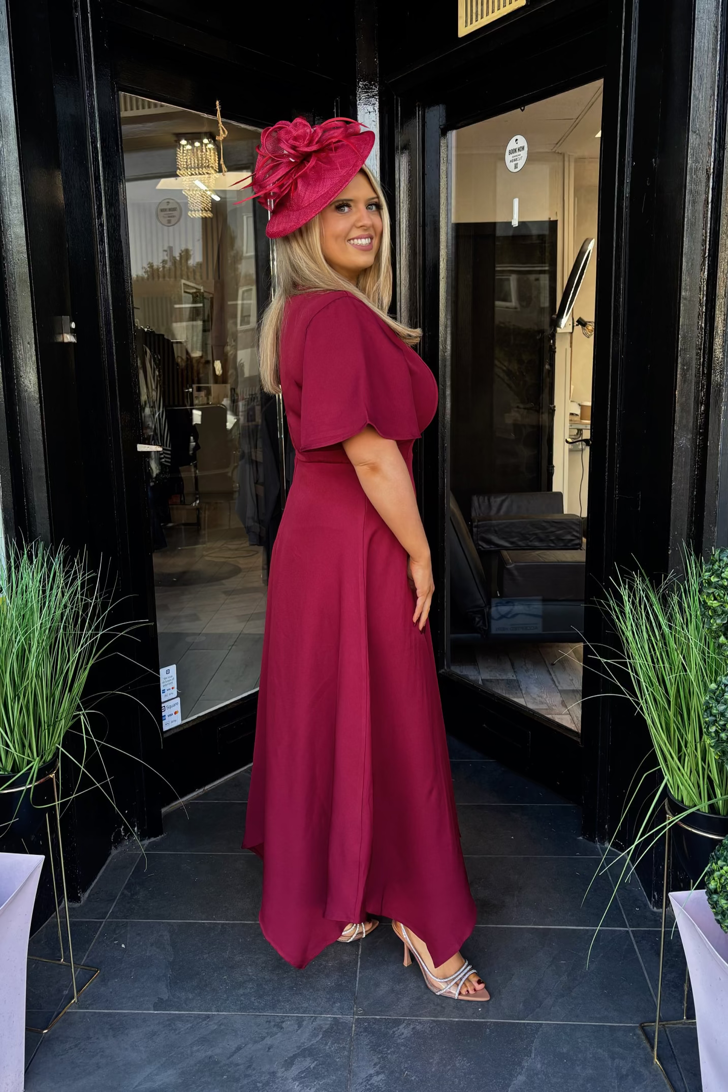 Berry Red Handkerchief Dipped Hem Midi Dress