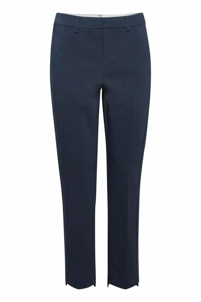 Navy Blue Tailored Ankle Grazer Straight Leg Trousers