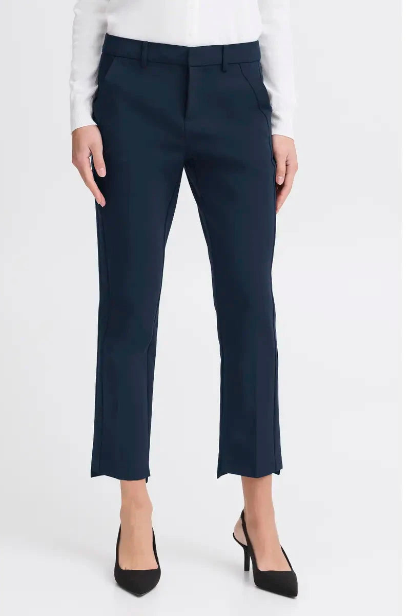 Navy Blue Tailored Ankle Grazer Straight Leg Trousers