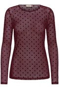 Fransa Port Royale Polka Dot Embossed Sheer Long Sleeve Top