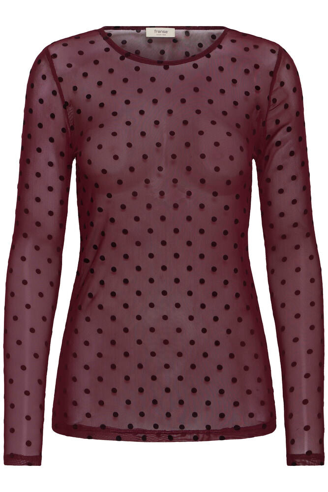 Fransa Port Royale Polka Dot Embossed Sheer Long Sleeve Top