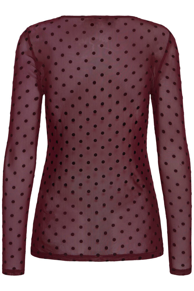 Fransa Port Royale Polka Dot Embossed Sheer Long Sleeve Top