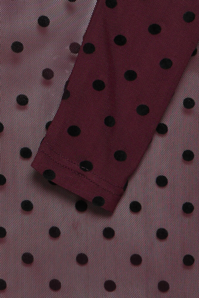 Fransa Port Royale Polka Dot Embossed Sheer Long Sleeve Top