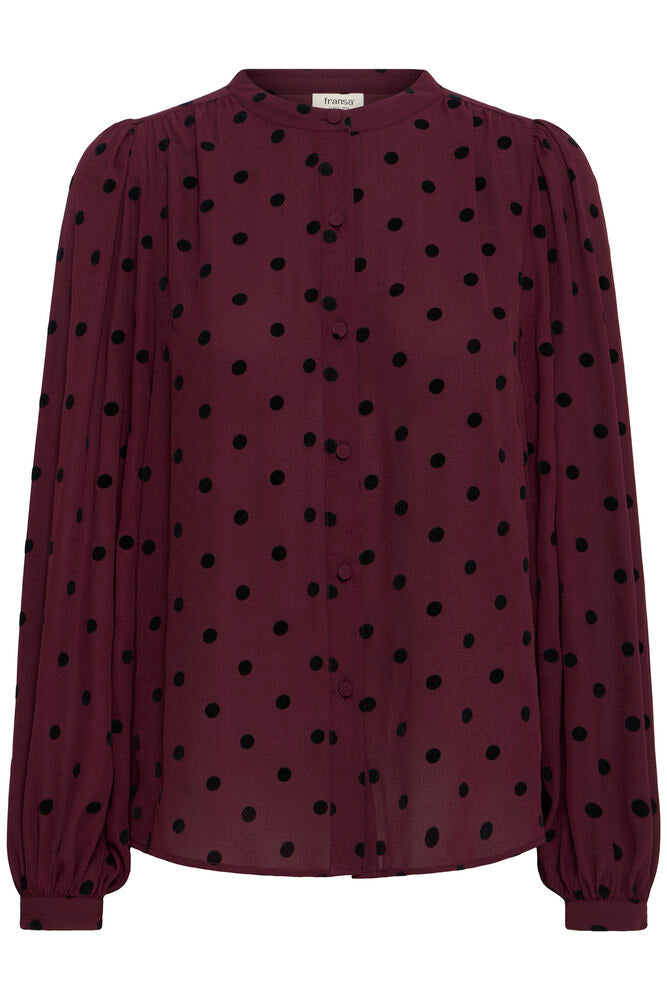 Fransa Port Royale & Black Flock Velvet Polka Dot Blouse