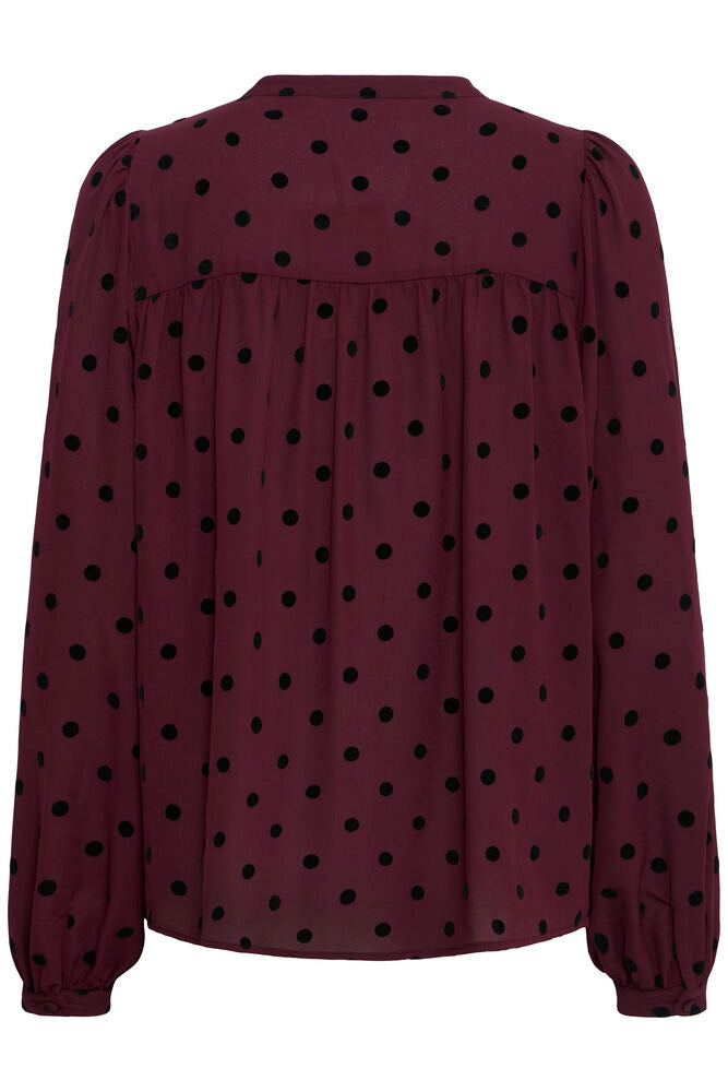 Fransa Port Royale & Black Flock Velvet Polka Dot Blouse