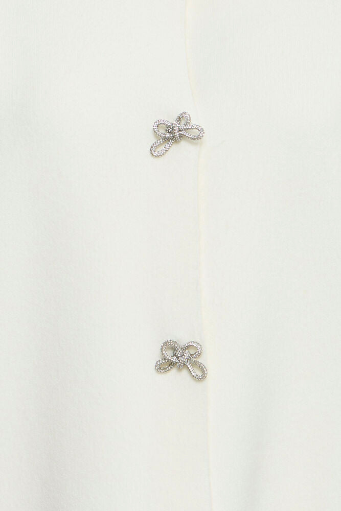 Fransa Whisper White & Silver Diamanté Bow Cardigan