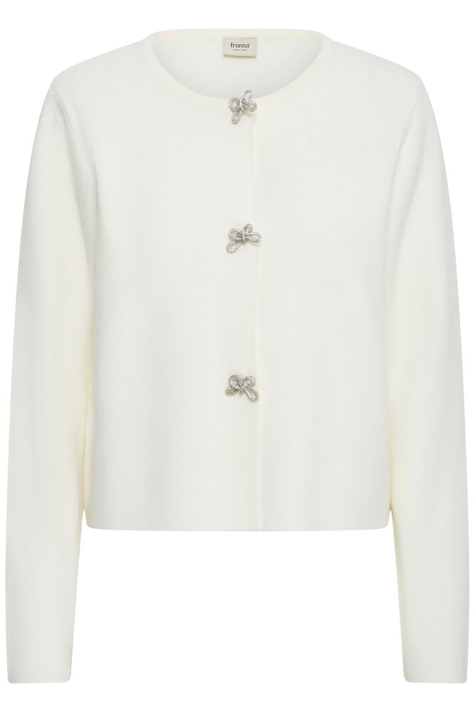 Fransa Whisper White & Silver Diamanté Bow Cardigan