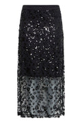 Fransa Meteorite Black Sequin Embellished Midi Skirt