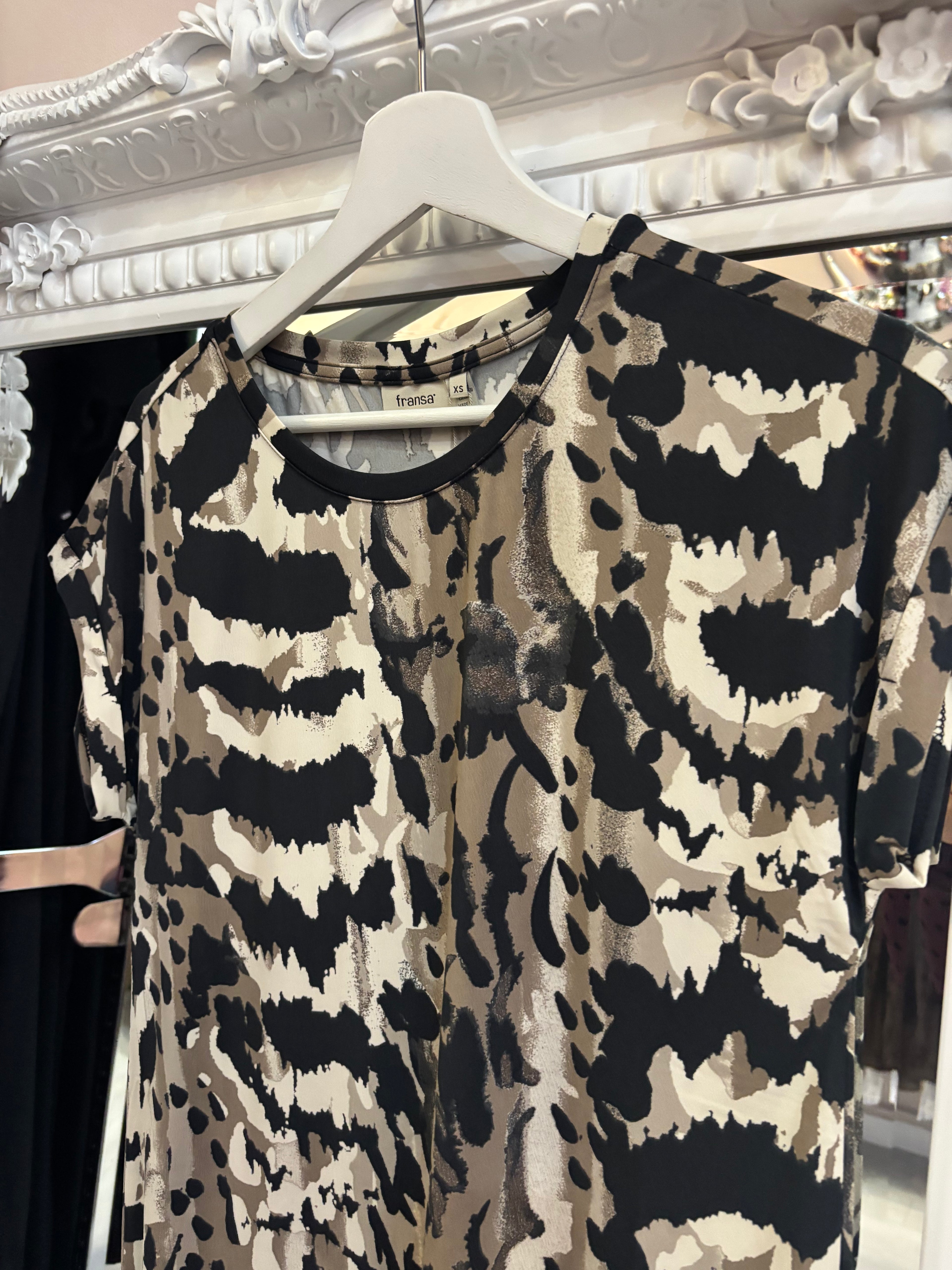 Fransa Mixed Neutral & Black Animal Print Top