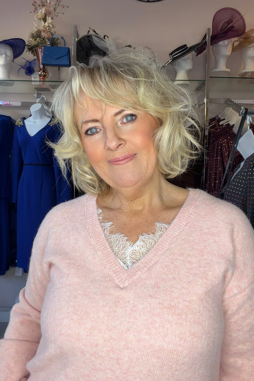 Fransa Light Pink & Silver Grey Lace Detail Jumper