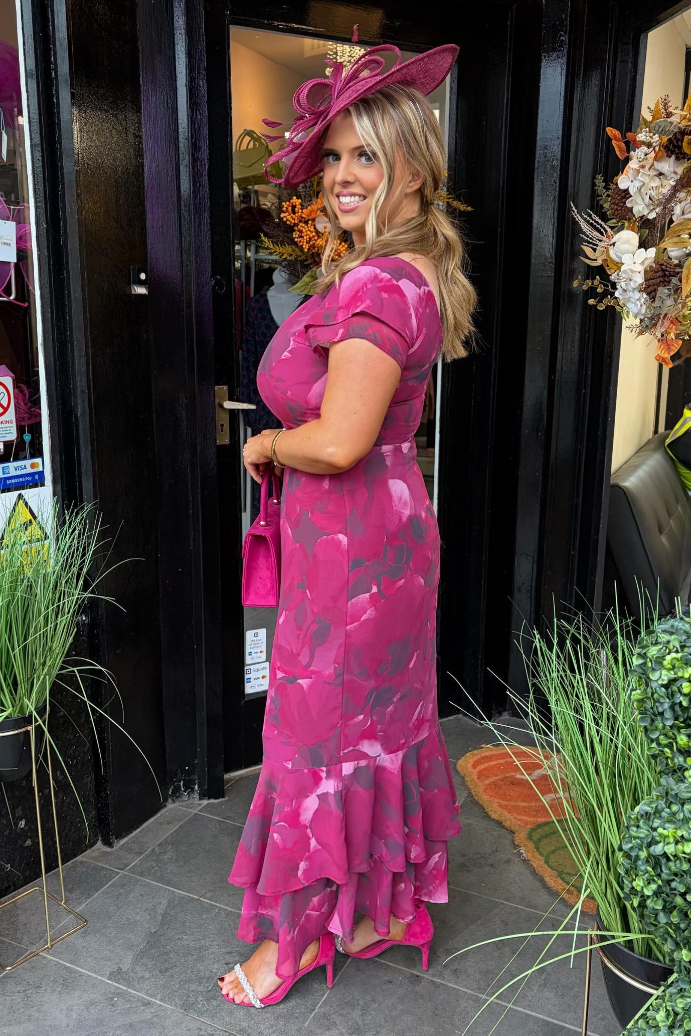 Mixed Pink & Wine Abstract Fishtail Midi Dress