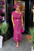 Mixed Pink & Wine Abstract Fishtail Midi Dress