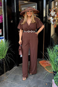 Chocolate Brown Tie Belt Front Wide Leg Jumpsuit