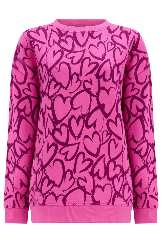 Sugarhill Brighton Hot Pink & Burgundy Graffti Heart Sweatshirt