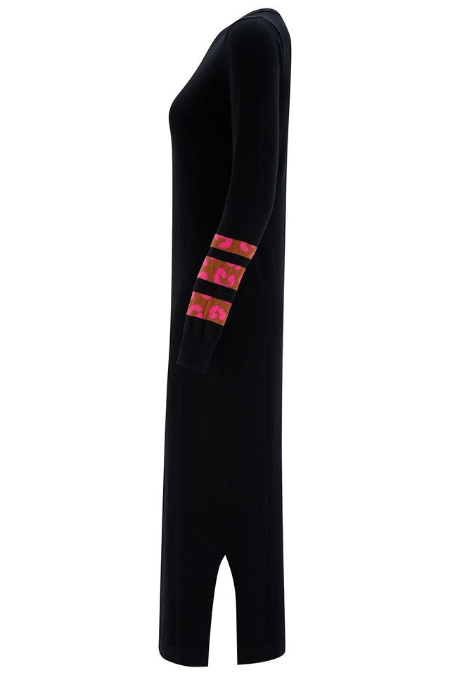 Sugarhill Brighton Mixed Pink & Orange Leopard Border Black Jumper Midi Dress