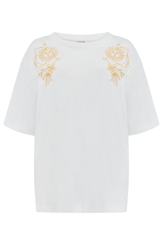 Sugarhill Brighton White & Yellow Sun & Moon Embroidered T-Shirt