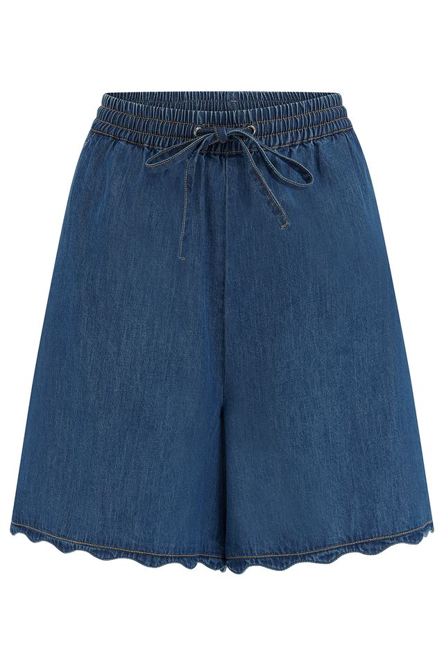 Sugarhill Brighton Deep Blue Denim Scallop Edge Shorts