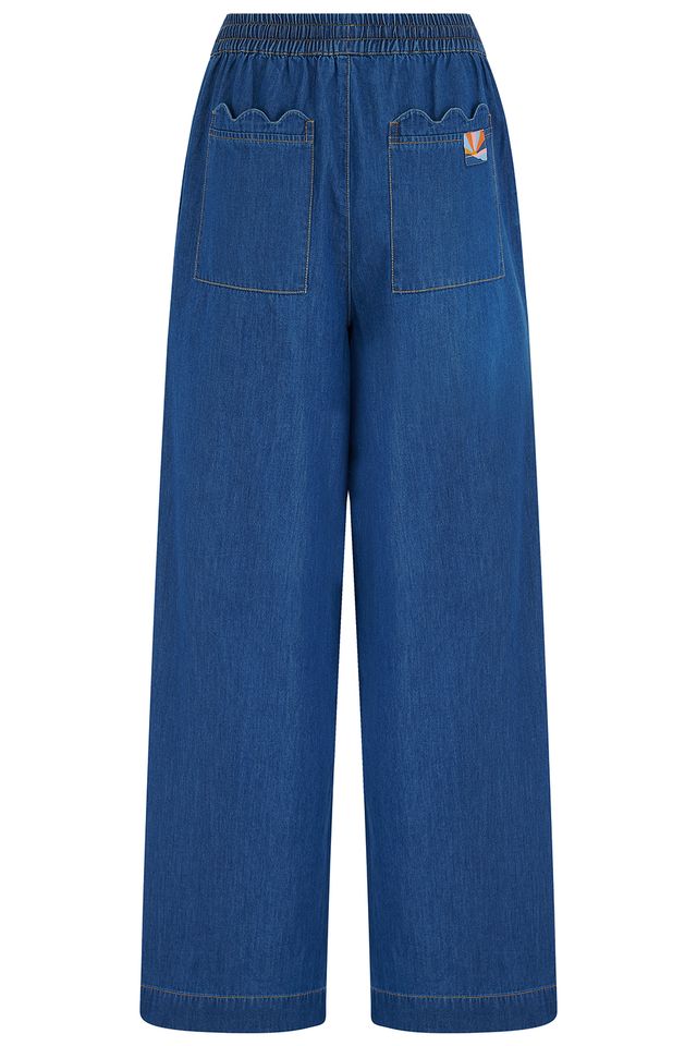 Sugarhill Brighton Deep Blue Denim Wide Leg Scallop Trousers