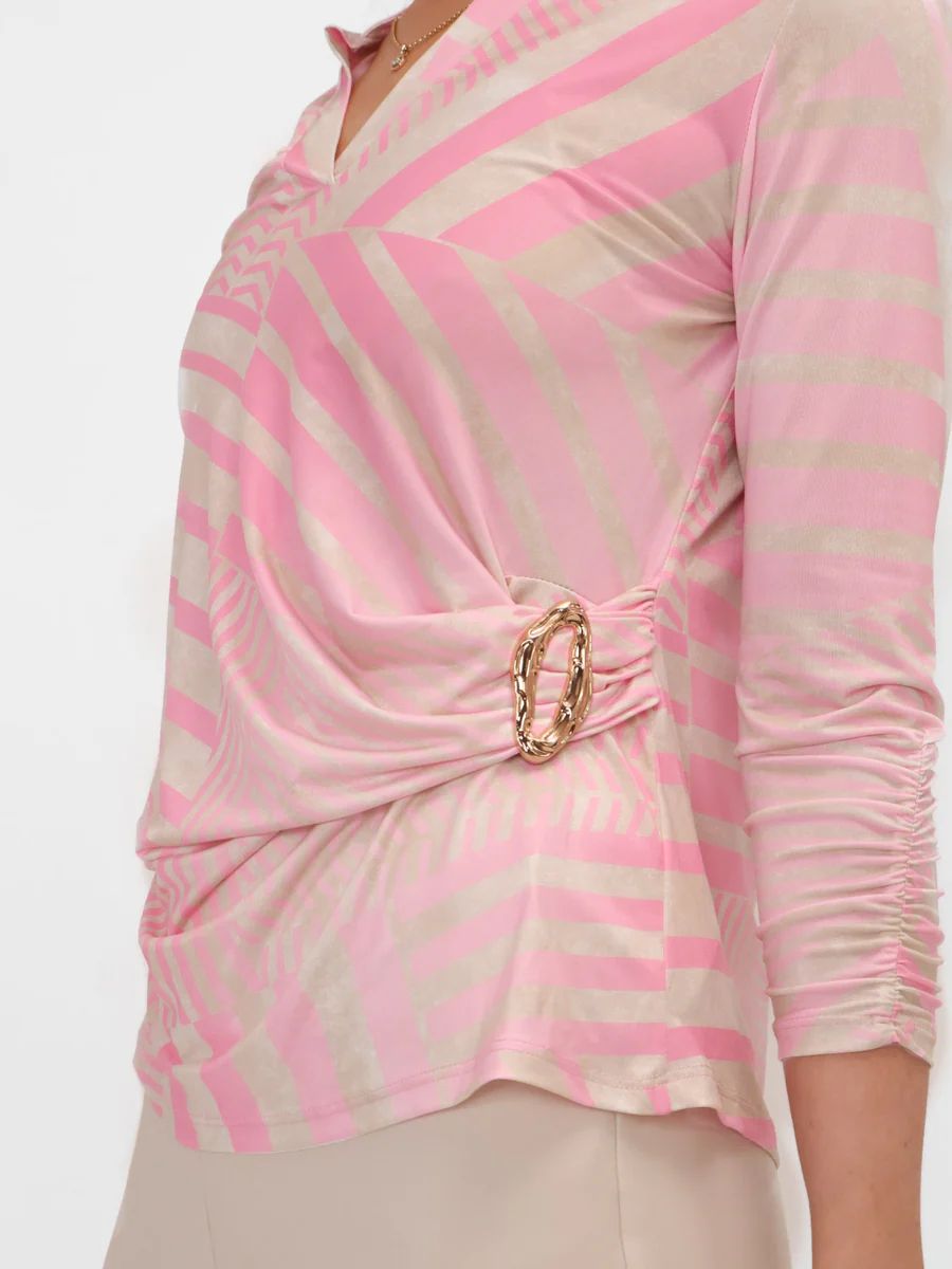 Kate & Pippa Mixed Pink & Neutral Geometric GoldBuckle Top