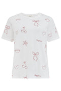 Sugarhill Brighton Red Embroidered Cherry Bow Bonjour  White T-Shirt