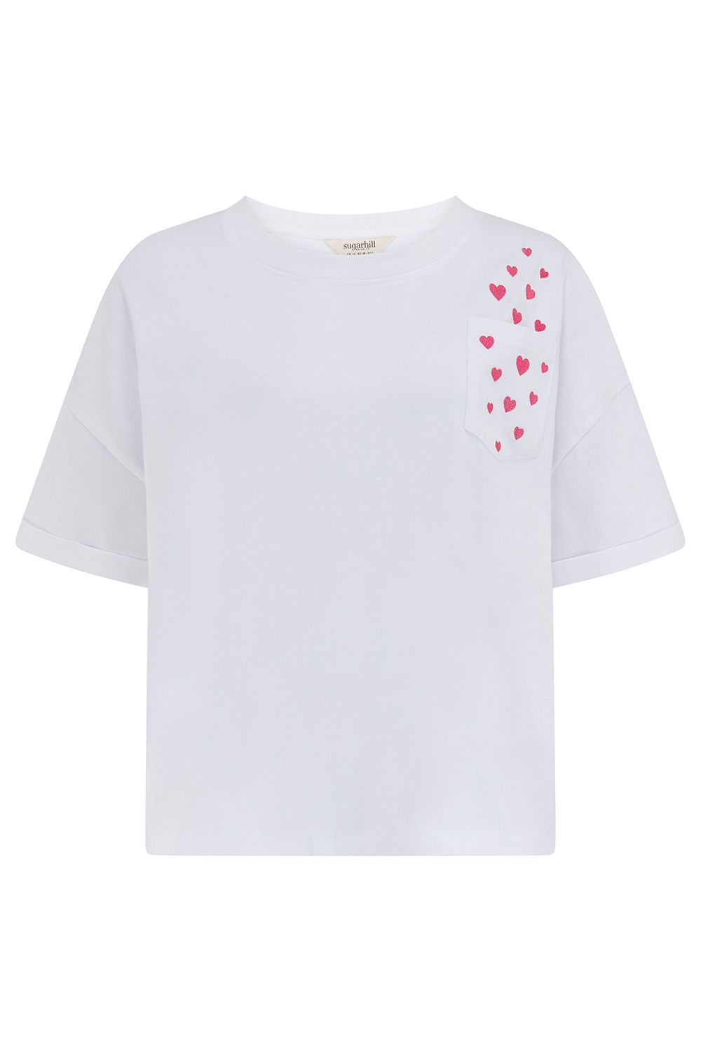 Sugarhill Brighton Pink Embroidered Heart White Heavy Weight T-Shirt