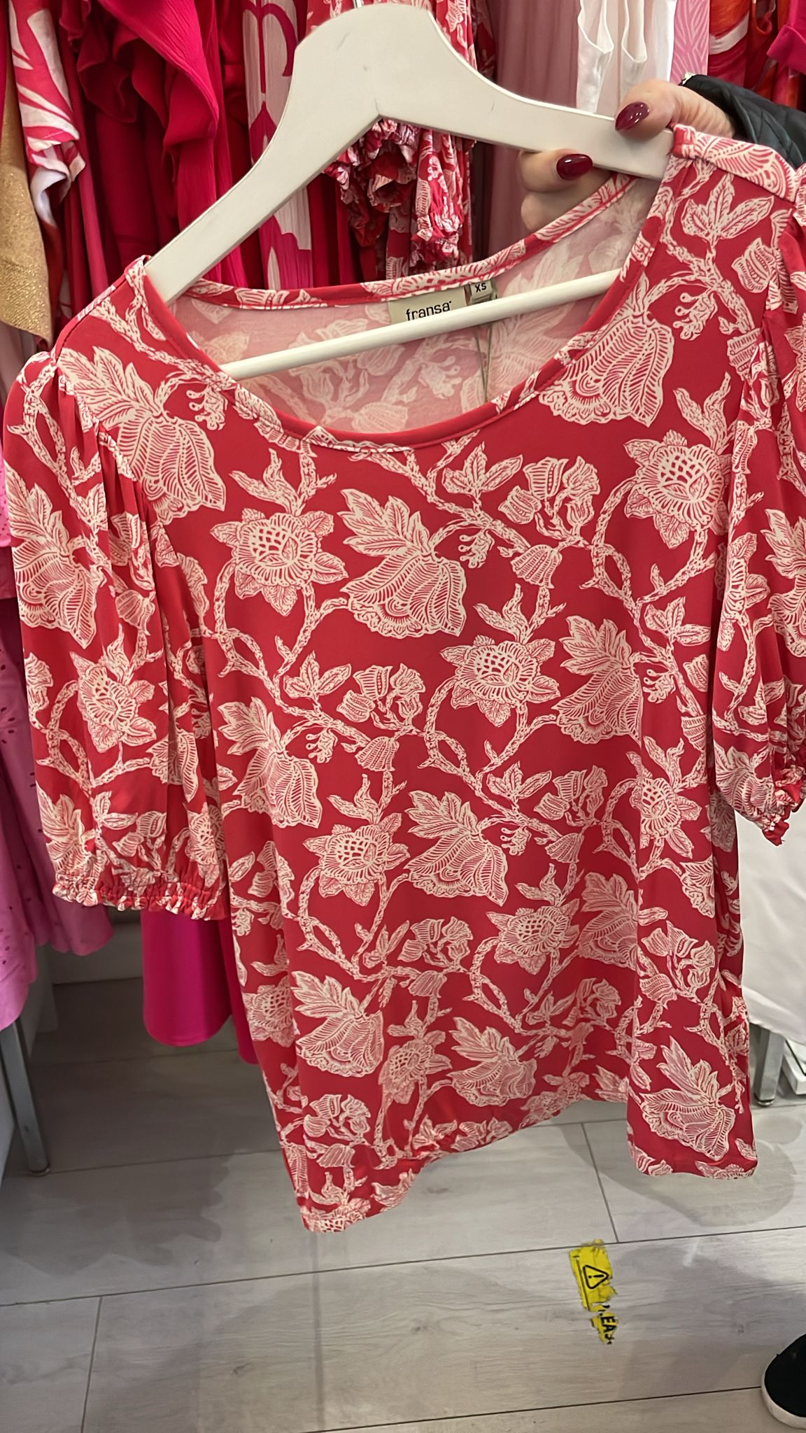 Fransa Honey Suckle Red Floral Print Top