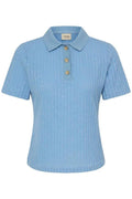 Fransa Forget Me Not Blue & Gold Button Knitted Top