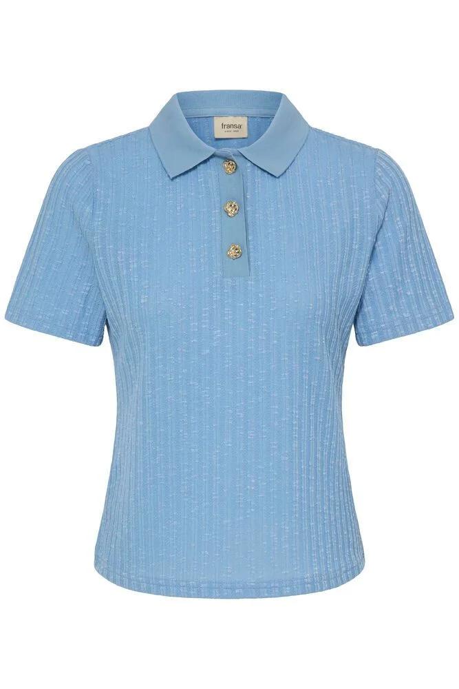 Fransa Forget Me Not Blue & Gold Button Knitted Top