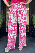 Pomodoro Hot Pink & White Border Print Straight Leg Trousers