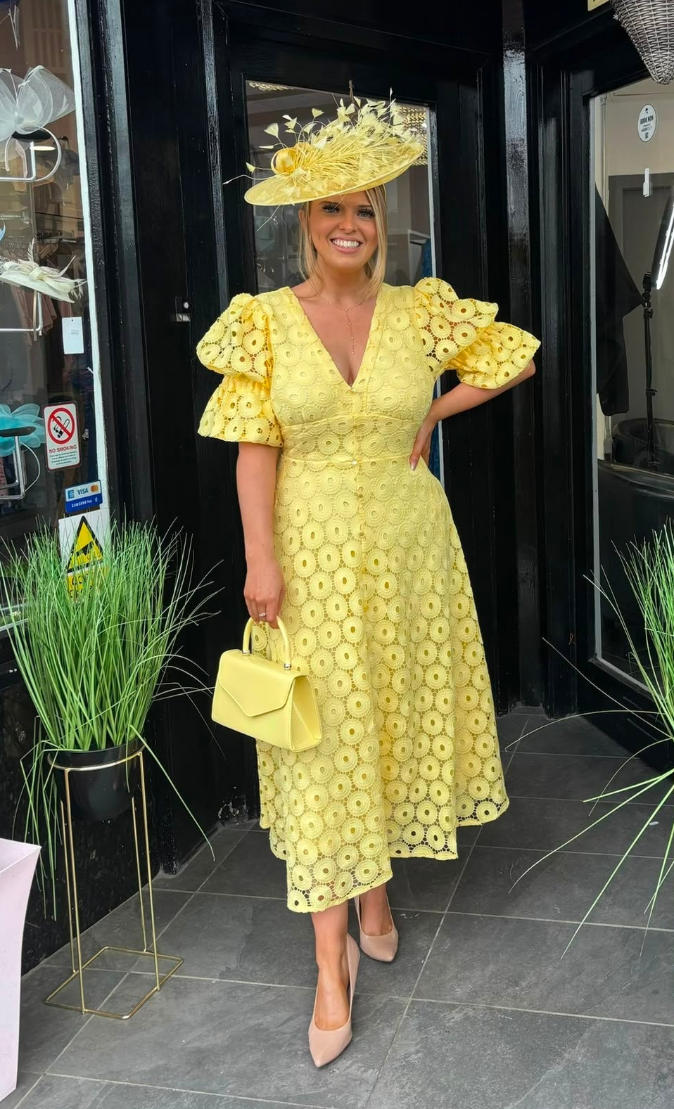 8th Sign Lemon Crochet Lace Bow Back Midi Dress