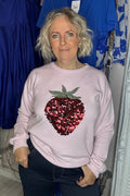 Pink & Red Stawberry Embellished Sequin Jumper