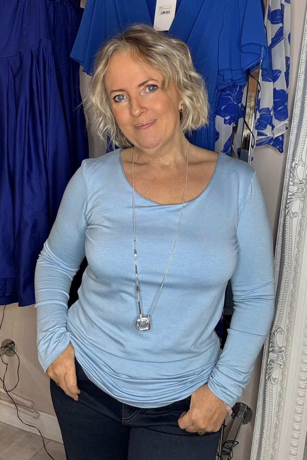 Light Blue Scoop Neck Stretch Top