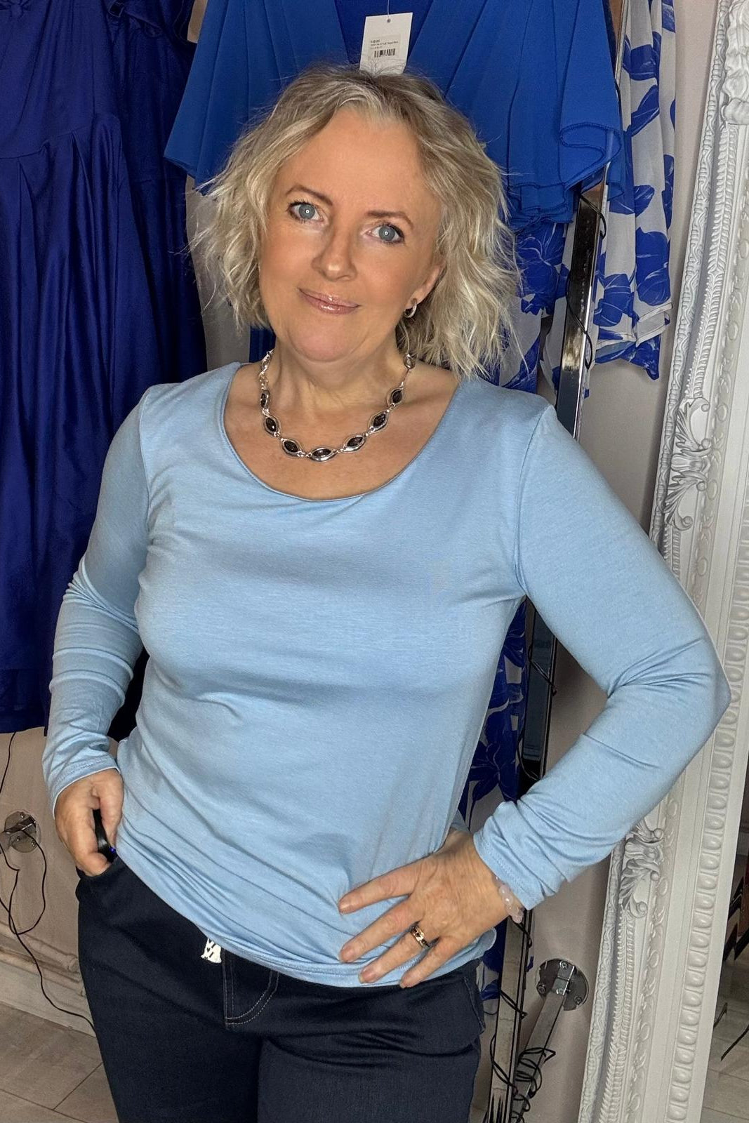 Light Blue Scoop Neck Stretch Top