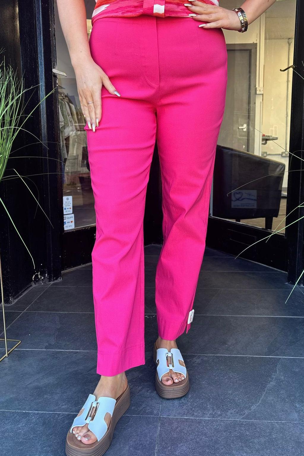 Pomodoro Hot Pink Slim Leg Stretch Trousers