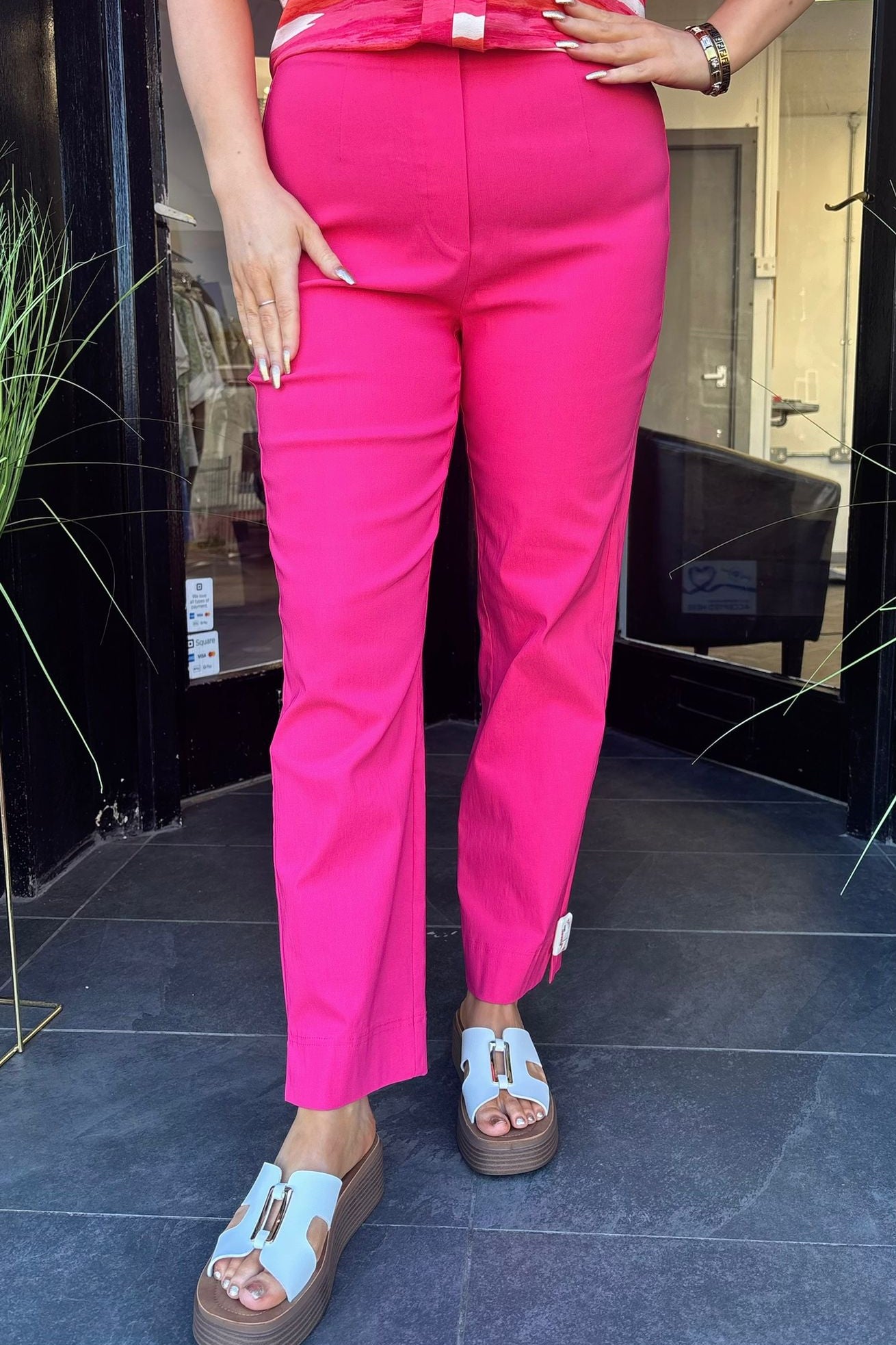 Pomodoro Hot Pink Slim Leg Stretch Trousers