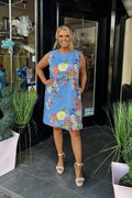 Pomodoro Blue Floral Tropical Shift Dress