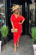 Hot Orange Lace Asymmetric Midi Dress