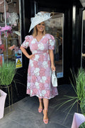 Dusky Pink & White Floral Guipure Lace Midi Dress