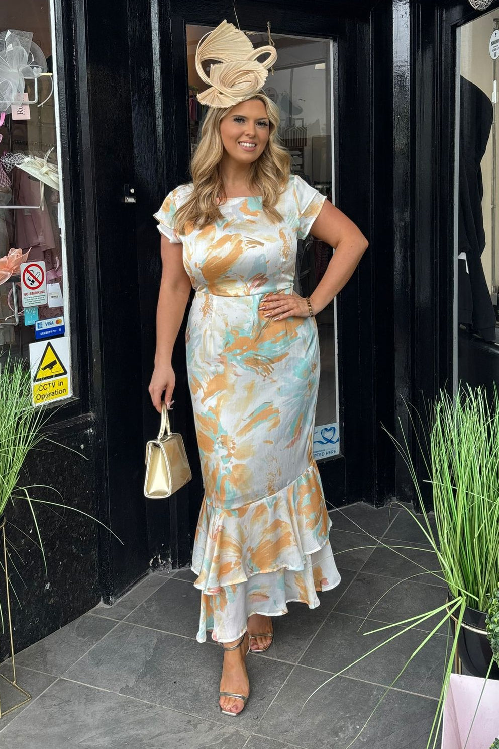 Mixed Orange Tone Abstract Fishtail Midi Dress – Ruleboutique