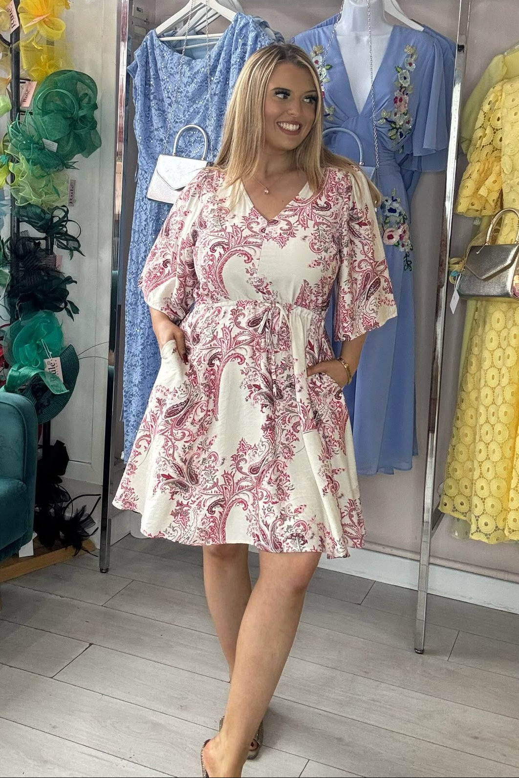 Fransa Mixed Pink Tone Paisley Skater Dress