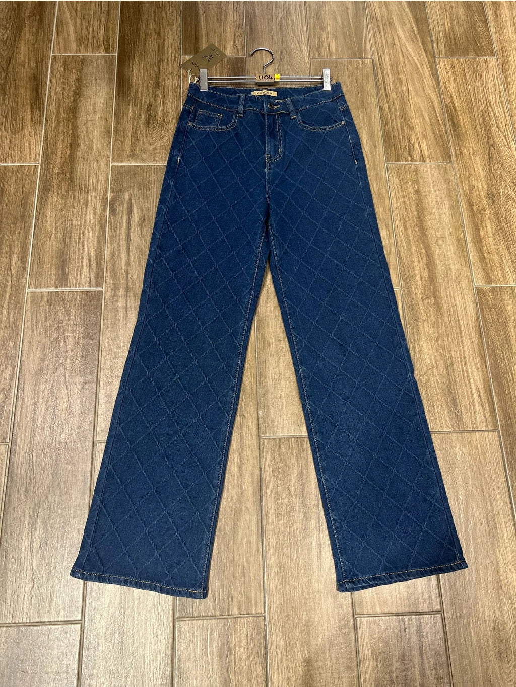 “JUST STUNNING” Wide Leg Textured Diamond Indigo Blue Jeans