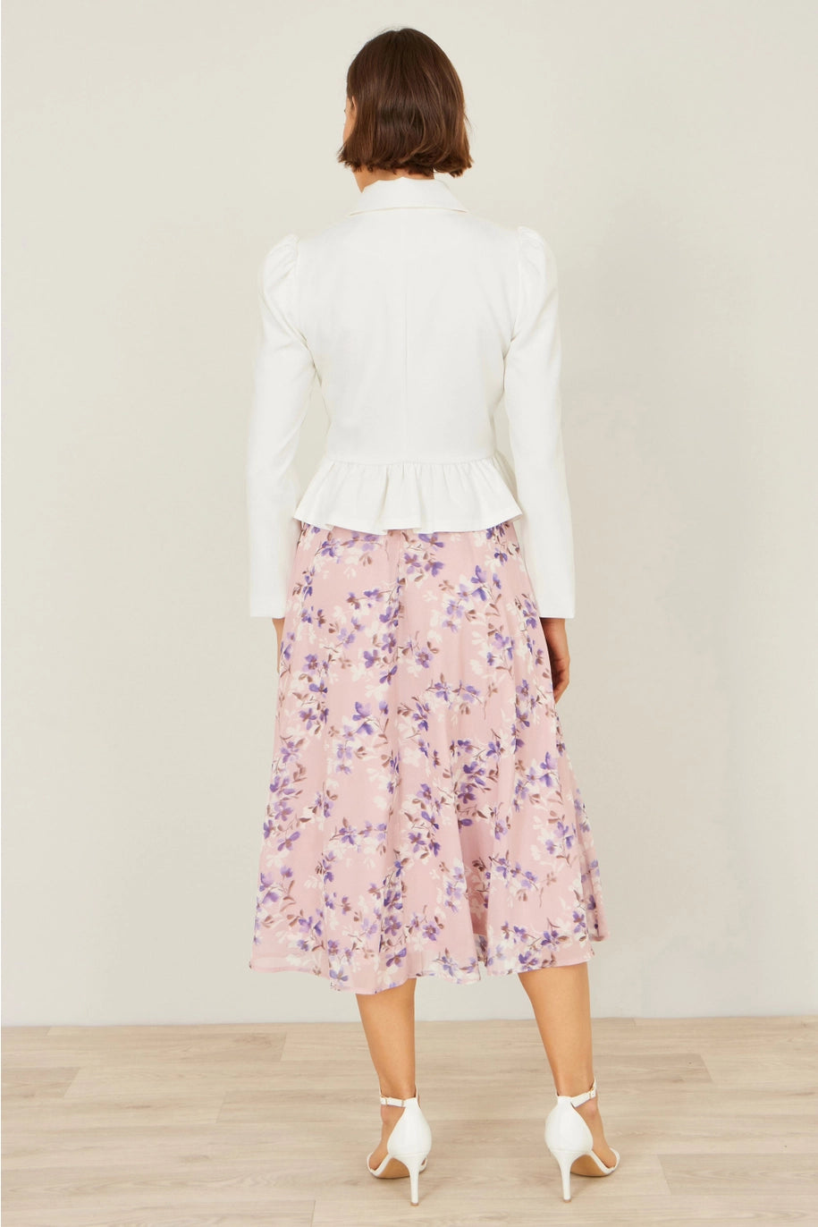 White & Gold Button Peplum Tailor Fitted Jacket