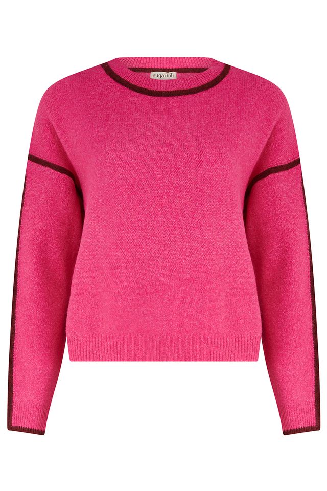 Sugarhill Brighton Hot Pink & Burgundy Red Block Trim Jumper