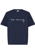 Fransa Keep Shining Silver Printed Navy Blue T-Shirt