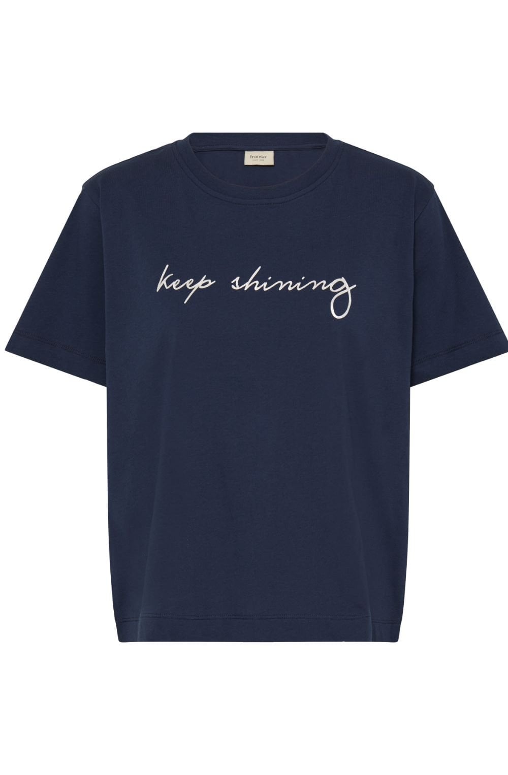 Fransa Keep Shining Silver Printed Navy Blue T-Shirt