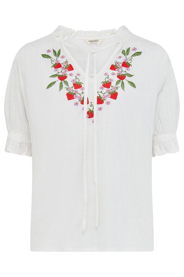 Sugarhill Brighton Red Strawberry Embroidered Blouse
