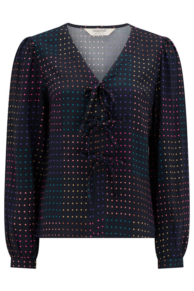 Sugarhill Brighton Mixed Polka Dot Black Tie Blouse