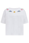 Sugarhill Brighton White & Multi Floral Embroidered Neckline T-Shirt