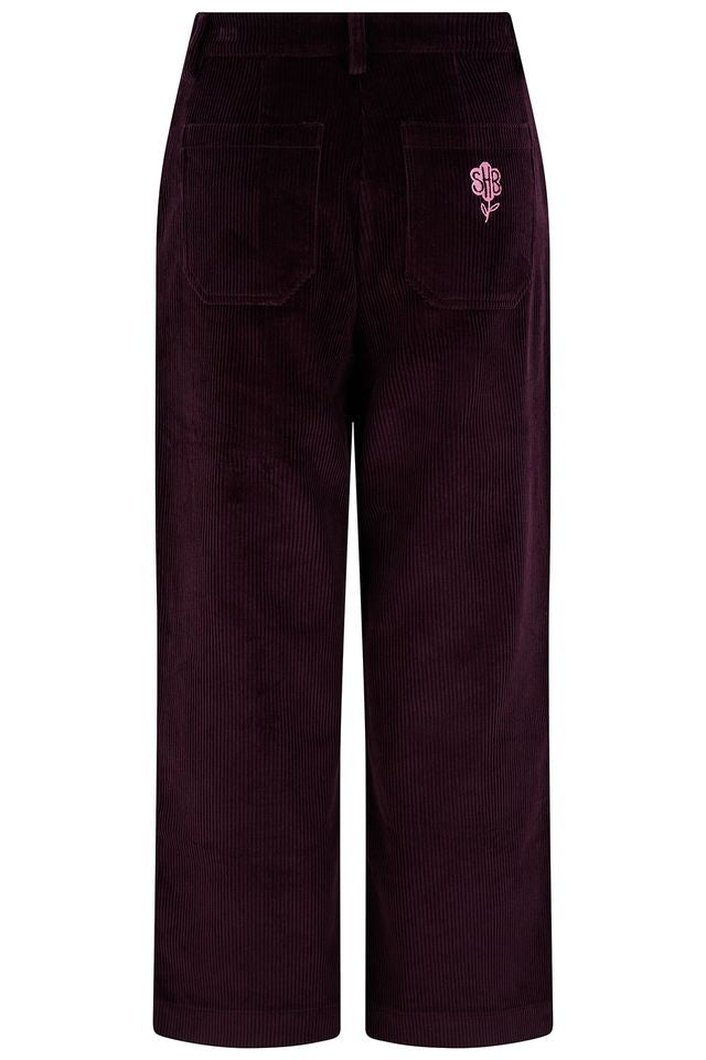 Sugarhill Brighton Dark Plum Purple Cord Cropped Trousers